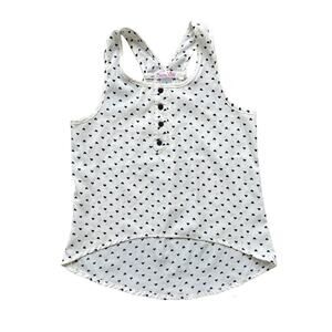 Girls 8 Japna Kids Ivory Sleeveless Blouse Navy Blue Hearts Pleated Buttons Top